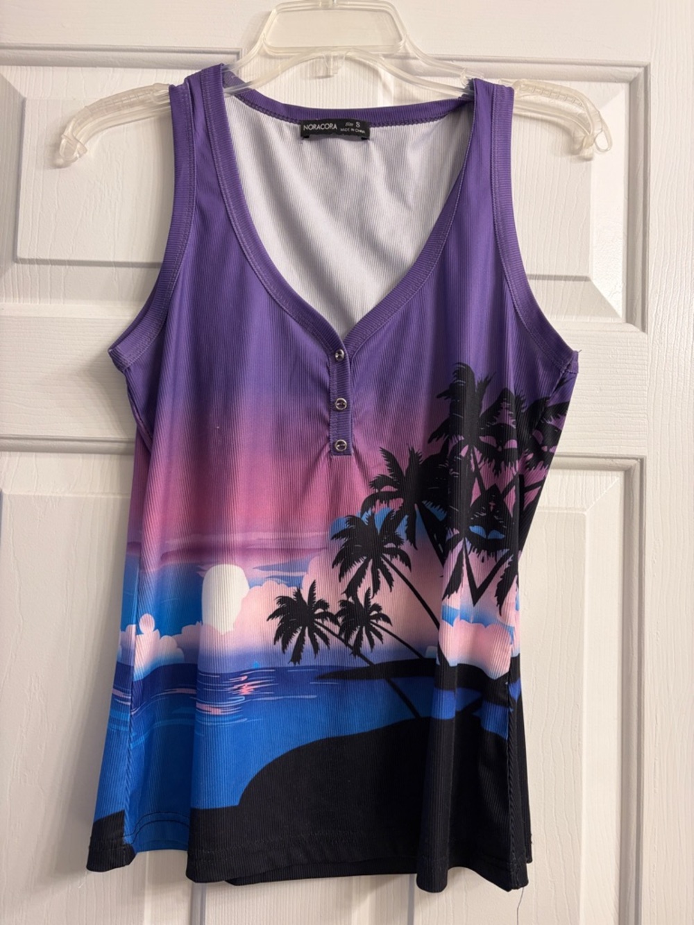 Noracora Purple Ombre Palm-Print Tank Top